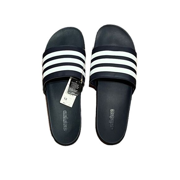 Adidas Adilette Comfort Men’s Navy And White Stripe Slides, Size 18, NWT - Picture 7 of 8